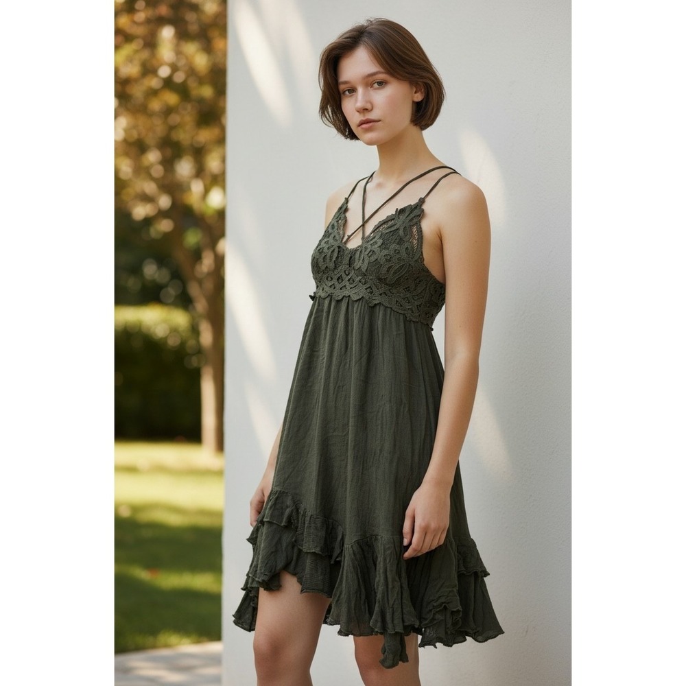 FP One Free People Boho Whimsy Lace Mini Dress XS Festival Cottagecore Coquette‎